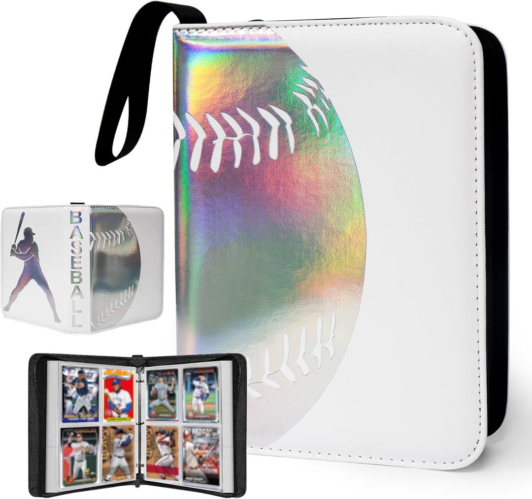 400 Pockets Baseball Card Binder, Portable Waterproof Storage Album with Removable Sleeves for Baseball Sports Cards 2025-2026 Collectors (4AA-hot stamping baseball-2)