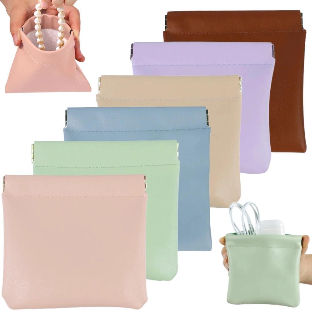6 Pcs Small Pouches For Purse, Snap Closure Leather Organizer Pouch, 6 Color Purse Organizer Pouches, Small Leather Pouch For Cosmetics, Keys, Coins, Travel & Daily Use