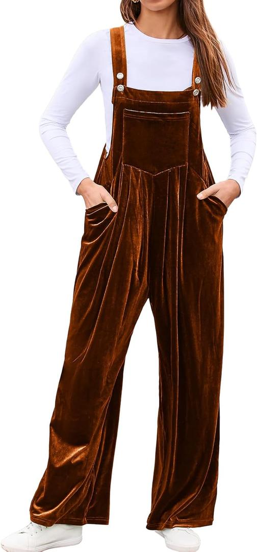 BerryGo Casual Velvet Sleeveless Loose Jumpsuits Dressy One Piece Wide Leg Overalls Long Pant Rompers For Women (Small, Orange)