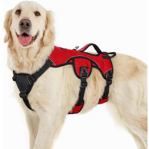 rabbitgoo Escape Proof Dog Harness, Soft Padded Full Body Pet Harness, Reflective Adjustable No Pull Vest with Lift Handle and Leash Clip for Large Dogs Walking Hiking Training, L, Red