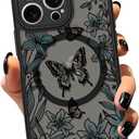 ZIYE for iPhone 13 Pro, Magnetic Matte Phone Case [Compatible with MagSafe] [Butterfly Lily Pattern Design] Black Bumper Hard Back Shockproof Cover for Women Girls (iPhone 13 Pro) - Butterfly