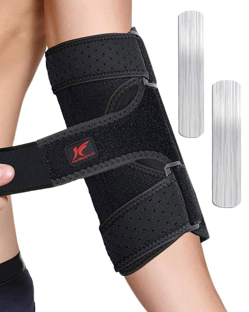 Hurmoya Elbow Brace Comfortable Night Sleep, Cubital Tunnel Syndrome, Ulnar Nerve Entrapment with Compression Sleeve Immobilizer, 2 Removable Metal Splints Pain Relief for Men and Women, Black (Medium)