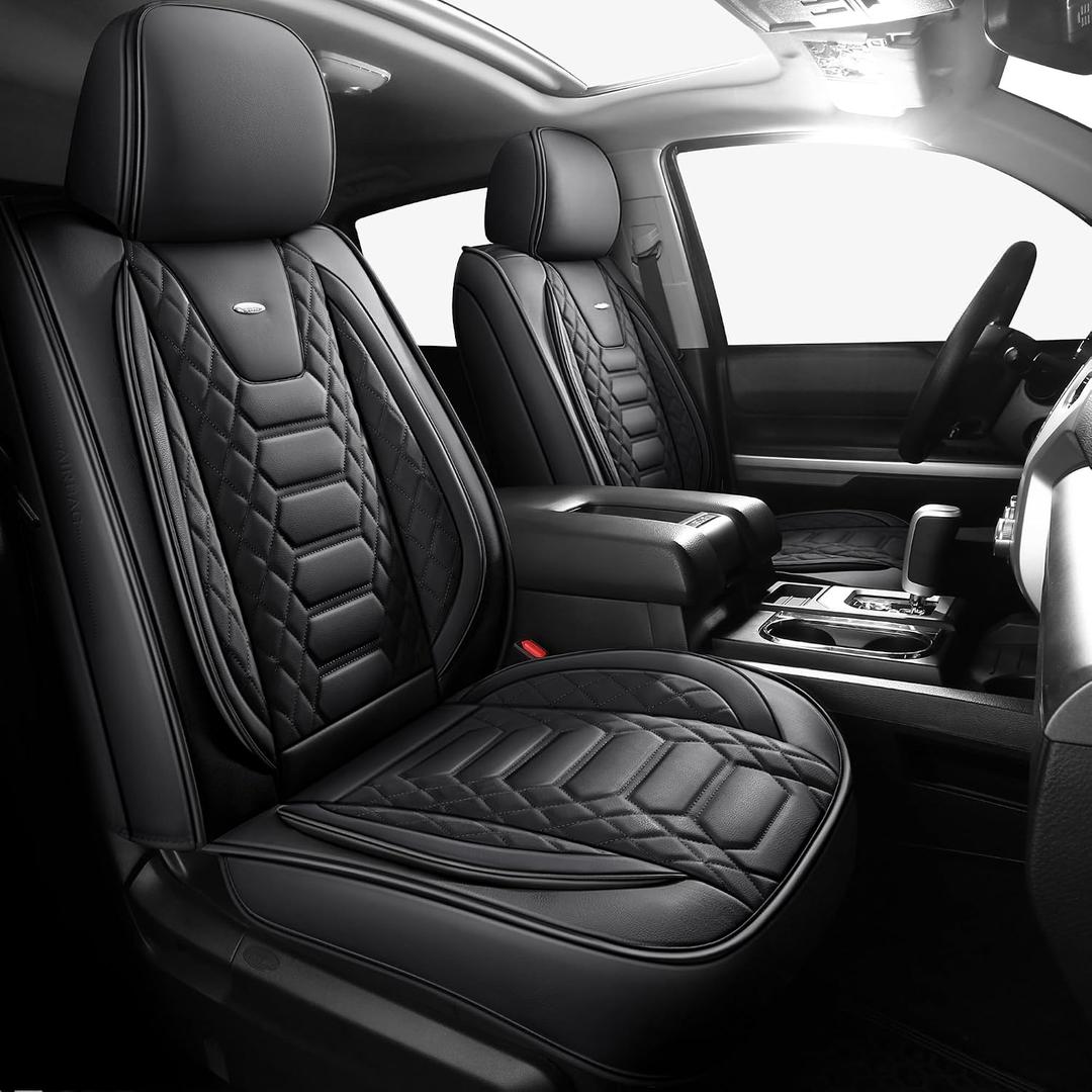 FREESOO Tundra Seat Covers 2014-2021 Full Set, Fit for Toyota Tundra Crewmax Cab, Custom Truck Seat Covers with Waterproof Faux Leather Black