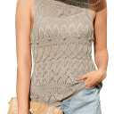 Zyyfly Crochet Tops for Women Summer Sweater Tank top Boho Knitted Sleeveless Beach Crocheted Shirt Hollow Knit Vest Khaki, Large