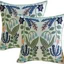 YIcabinet Pillow Covers Set of 2, Embroidered Branch Pattern Throw Pillow Cover,Square Cotton Cushion,Pillow Case for Sofa Bedroom Couch, 18"x18"
