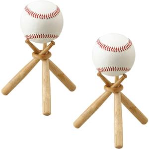 TIHOOD Baseball Stand Baseball Stand Holder Wooden Base Ball Stand Display Holder (2 PACKS)