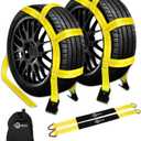 Trekassy Tow Dolly Straps for Car with Flat Hooks-2 Pack, Heavy Duty Car Tire Bonnet Net Fits 14"-17" Tires, 10, 000 lbs Break Strength, Includes 2 Axle Straps