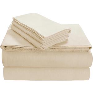 Tribeca Living Triple Brushed Soft Cotton Flannel Sheets Set, Full Size 170-GSM Weight Extra Deep Pocket Sheet in Solid Ivory Color