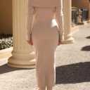 MEROKEETY Women's Fall Off Shoulder Long Sleeve Bodycon Midi Sweater Dress Medium