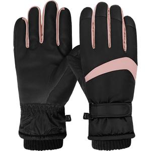 Women Ski Gloves, Windproof Thermal Touchscreen Gloves Waterproof Winter Warm Snow Glove for Skiing Cycling Outdoor Sports (Black Pink)