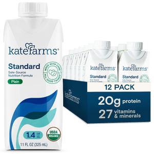 KATE FARMS Organic 1.4 High Calorie Nutrition Shake, Plain, 20g Protein, 27 Vitamins and Minerals, Meal Replacement, Protein Shake. 11 oz (12 Pack) (EXP 11/05/27)