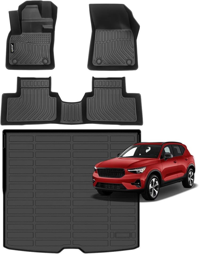Jenofa-Floor Mats for Volvo XC40 2019-2025 (No Recharger) Cargo Mat Car Mats for Volvo XC40 All Weather Floor Liner Custom Fit Automotive Non-Slip Waterproof High Edge Protection Full Set Accessories