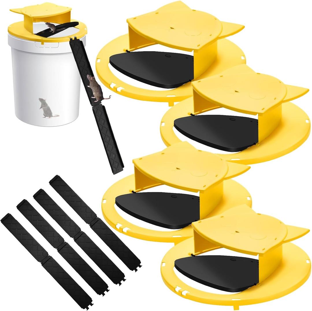 Mouse Trap Bucket Lid, Mouse Traps Indoor for Home, 5 Gallon Bucket Mouse Rat Trap, Auto Reset Reusable Multi-Catch and Releases Humane Mouse Rat Mice Traps for Outdoor Chicken Coop Barn Garage 4pack