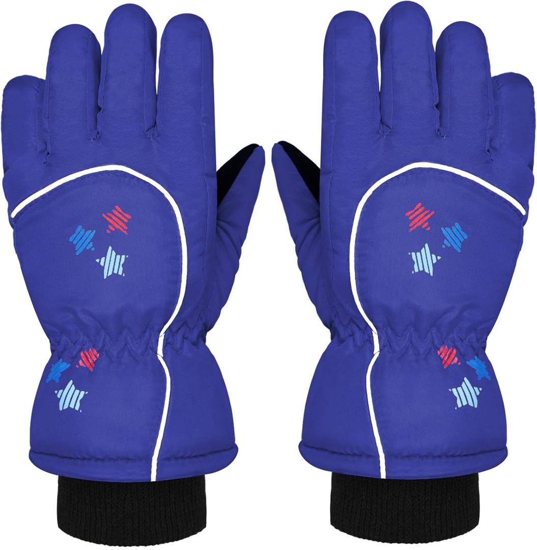 Boao Kids Snow Ski Gloves Winter Waterproof Warm Snowboard Mittens for Girl and Boy (1-3 Years, Royal Blue)