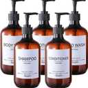 Stylish Shampoo Bottles Refillable with Pump,(5Pack) Amber Shampoo and Conditioner Dispenser,Shampoo Bottles with 8pcs Lables