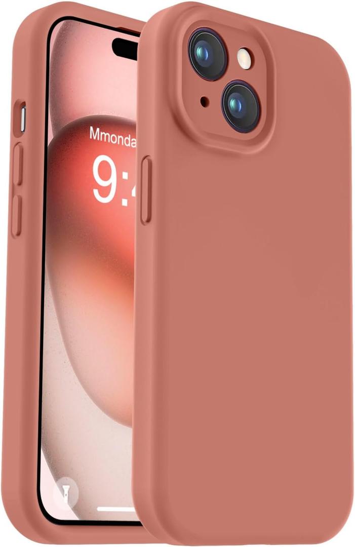 Vooii Compatible with iPhone 15 Case, Upgrade Defender Liquid Silicone, [Enhanced Camera Protection] [Soft Anti-Scratch Microfiber Lining] Shockproof Phone Case for iPhone 15 6.1 inch - Caramel