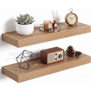Dreamland 20Inch Floating Shelves for Wall 6.7" Deep Light Brown Set of 2