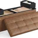 SONGMICS Storage Ottoman, Storage Bench with Legs, 15 x 43.3 x 15.7 Inches, Ottoman Bench, 30 Gal. (112 L), Synthetic Leather, for Living Room, Entryway, Coffee Brown ULSF0514K03