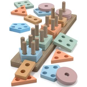 Montessori Toys for 1 2 3 Year Old Boys Girls Gifts, Wooden Shape Sorter Toys for Ages 2-4, Toddler Learning Toy Puzzles Birthday Gift Ages 1-3