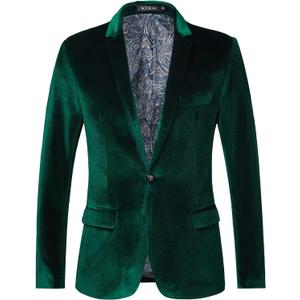 WZIKAI Mens Velvet Blazer One Button Slim Fit Solid Fashion Suit Jacket Sport Coat for Wedding Prom Dinner Party (XX-Large, Green)