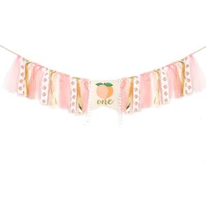 Peach Theme Baby 1st Birthday Banner - High Chair Banner, Sweet Peach Birthday Decorations, Crush Cake Photo Props Background