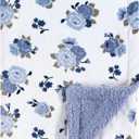 Luvable Friends Unisex Baby Plush Blanket with Sherpa Back, Blue Floral, One Size