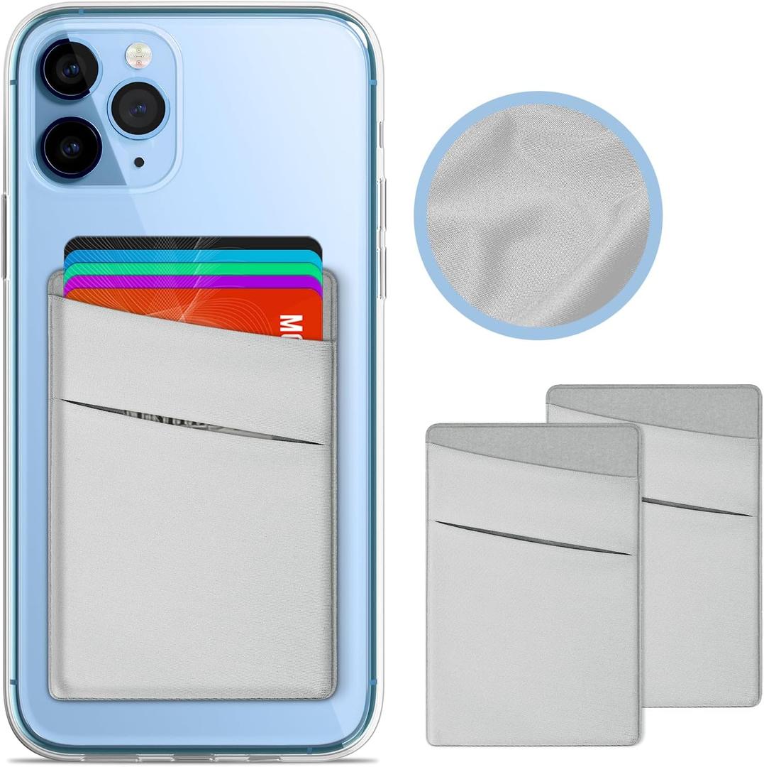 YINHEXI 2Pack Phone Wallet Card Holder, Cell Phone Wallet Stick on Credit Card Holder for Cell Phone & Phone Case, Slim Wallet Compatible with All Smartphones (Gray)