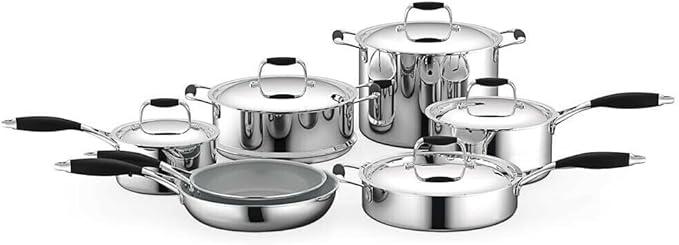 For 12 Pcs. Kitchenware Pots & Pans Set-Prestige Ceramic Non-Stick Coating, Silver 