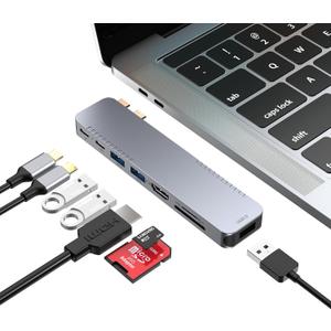 BHHB USB C Hub Adapter for MacBook Pro Air Docking Station 8-in-2 for Mac Book Accessories Dongle 4K@30Hz HDMI, Thunderbolt 4/3, USB 3.0, SD/TF, USBC Dock Multiport Adapter for Mac M5 M4 M3 M2 M1