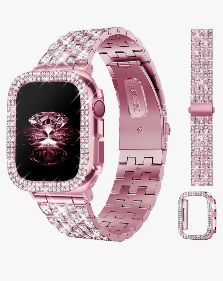 JR.DM Diamond Bands with Bling Case Women Compatible with Apple Watch 40mm 38mm 41mm 44mm 45mm 42mm 46mm 49mm Luxury Metal Bracelet Replacement Strap for iWatch Series 11/10/9/8/7/6/5/4 SE/Ultra 3/2/1