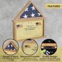 HBCY Creations Flag Display Case with Certificate Holder for 5' x 9.5' American Veteran Burial Flag, Solid Wood with Glass Front with Wall Mount or Standing Display, Weathered Wood