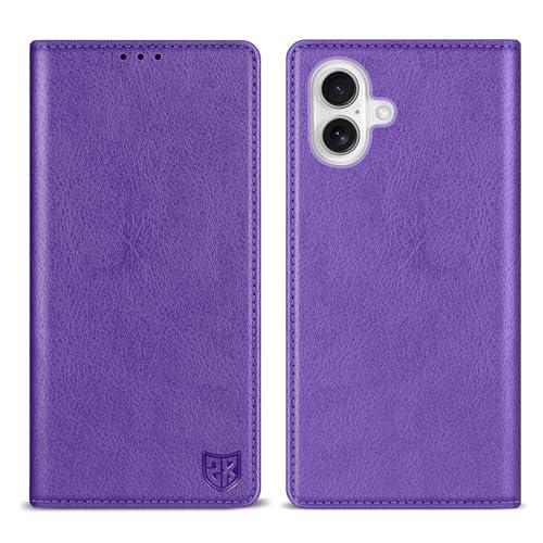 ZZXX for iPhone 16 Plus Wallet Case with [RFID Blocking] Card Slot Stand Strong Magnetic Leather Flip Fold Protective Phone Case for iPhone 16 Plus Case Wallet(Purple-6.7 inch)
