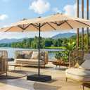 SUPERJARE 13FT Outdoor Patio Umbrella with Base Included, Double Sided Pool Umbrellas with Fade Resistant Canopy, Large Table Umbrella for Deck, Market, Backyard - Beige