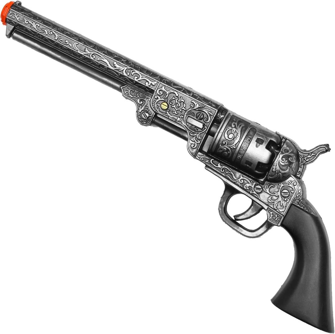 13-Inch Decorative Western Classic Revolver Style, Body SMB-110 with Ornate Engravings, Suitable for Decoration, Collecting, Costuming and Cosplay, Role-Playing, Halloween (Gray)