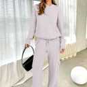 ANRABESS Womens Two Piece Outfits Casual Knit Hooded Sweater Straight Leg Pants Set 2025 Fall Lounge Travel Clothes (XL)