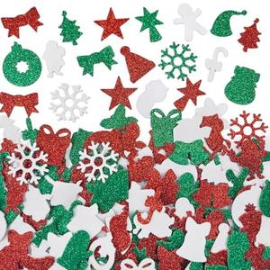 200 Pieces Christmas Stickers Glitter Foam Stickers Self Adhesive, Assorted Santa, Snowflake, Tree, Bell, Gift, and Christmas Shape Stickers, Christmas Stickers for Kids Crafts