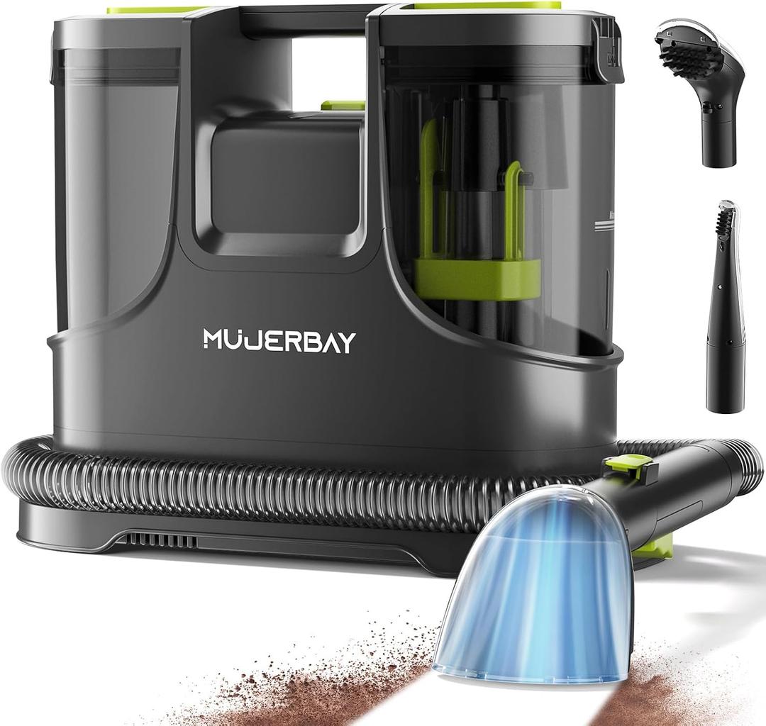 Upholstery Carpet Cleaner, MUJERBAY 15Kpa Portable Spot and Stain Cleaner Shampooer, Easy Move with Handle, 1.5-inch Deep Cleaning Machine for Couch, Stairs, Car and Pet Messes.