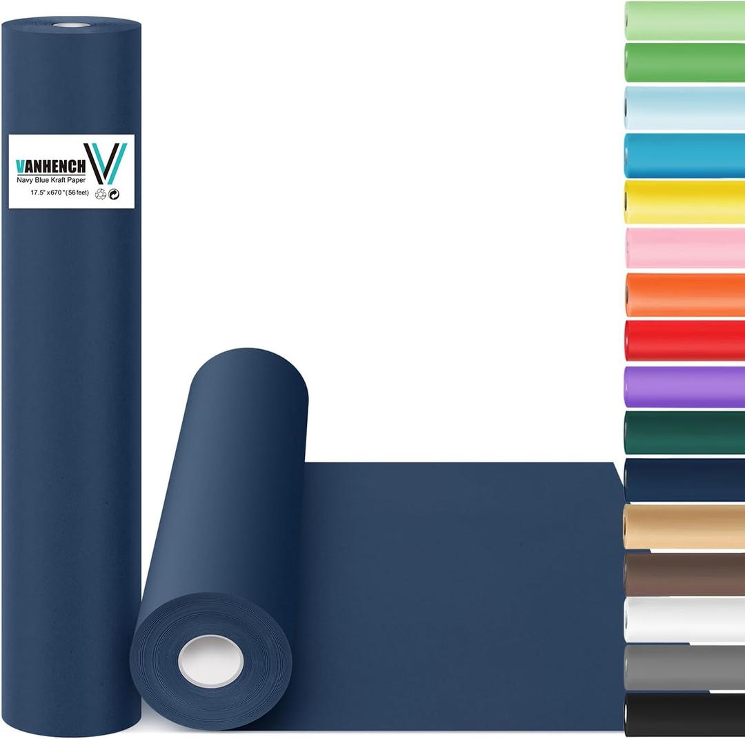 Vanhench Navy Blue Wrapping Paper 17.5"963" (80 1/4FT), Birthday/Fathers Day Wrapping Paper, Art Craft Paper, Bouquet Flower Poster, Blue Bulletin Board Paper 80GSM55LB