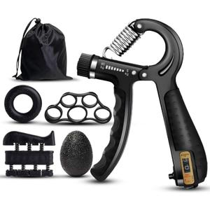 Hand Grip Strengthener Set with Piano Finger Exerciser, Silicone Trainer, Grip Ring, TPE Ball, 5 Pieces