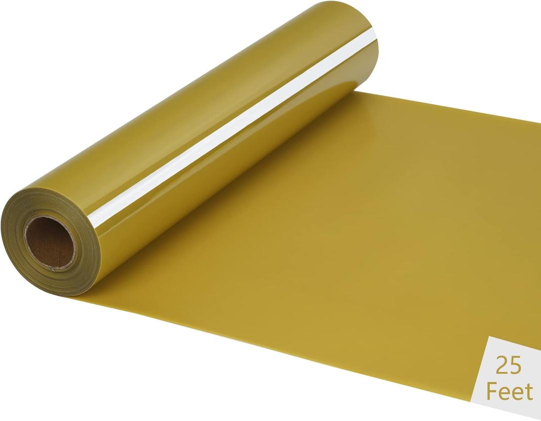 HTV Iron on Vinyl 12 Inch by 25ft Roll - Heat Transfer for T-Shirt, Easy to Cut & Weed for All Cutter Machines, Golden 