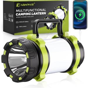 AlpsWolf Rechargeable Flashlight, 6 Modes Camping Flashlight LED Camping Lantern for Power Outage, Flashlight for Home, Emergency, Green (1-Pack)