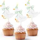 12 Pcs Silly Goose Cupcake Toppers Funny One Silly Goose Party Decoration Geese Cake Toppers for Girls Boys Baby Shower Birthday Party Supplies(Green)