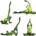 JUXYES Set of 4 Creative Resin Yoga Frogs Figurine Decor, 4 Different Yoga Pose Frog Sculpture Statue, Personalized Animal Collectible Figurines Mascot Frog Resin Crafts for Shelves Table Desk Decor