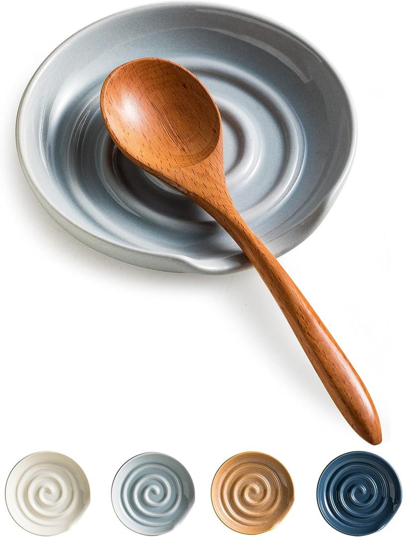 Swirl Spoon Rest for Stove Top, Holder for Spatula, Coffee Spoon Holder, Cooking Utensils Prevents Sauce Spillage - Light Gray