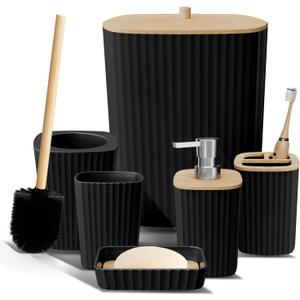 Clara Clark Bathroom Set - Black Bathroom Accessories Set, 6PC Bathroom Accessory Set, Bathroom Sets with Toilet Brush, Trash Can & Soap Dispenser