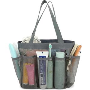 Fammart Mesh Shower Caddy Portable for College Dorm Room Essentials, 8-Pocket Large Shower Basket Tote Bag with 2 Handles for Toiletry, Bathroom, Beach, Camp, Gym (Multiple Pockets - Grey)