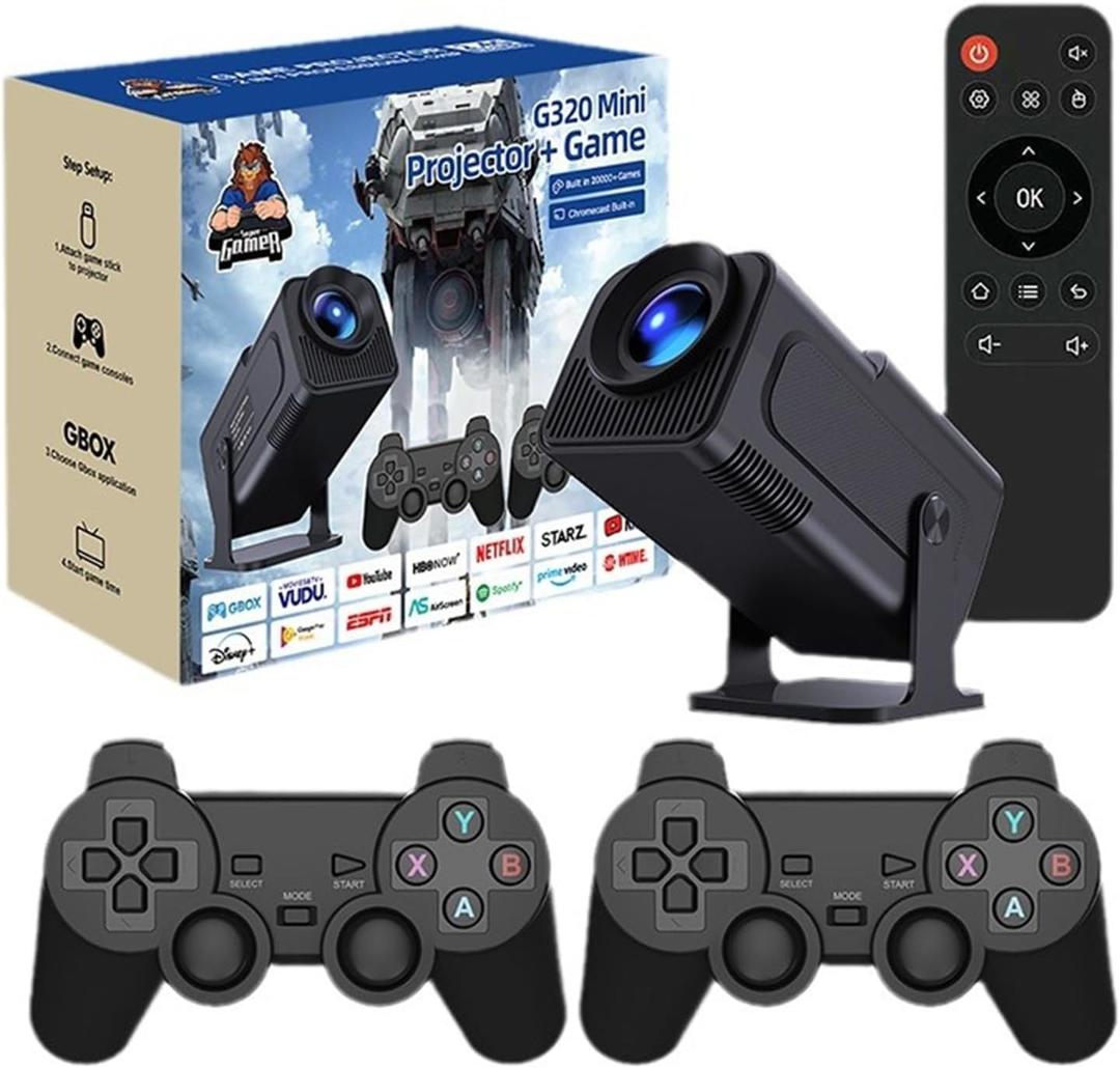 Game ProjectorG320 MINI Game Projector2IN1 Android Projector With 2 Wireless Game Controllers Built-in 20000+ Games
