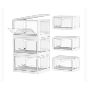 Clear Storage Bins with Lids, Stackable Storage Bins with Magnetic Doors Open Front, Plastic Storage Bins for Living Room, Bedroom, Study Room and Office, 3 Packs, 24QT