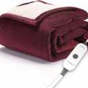 Sunbeam Royal Mink Sherpa Cabernet Heated Personal Throw / Blanket, Cozy-Warm, Adjustable Heat Settings