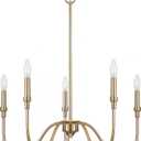 5 Light Farmhouse Chandelier Light Fixture, Modern Pendant Lighting for Kitchen, Dining & Living Room (Brushed Gold)